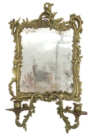 Antique French Rococo Gilded Cast Brass Mirror with Candle Holders