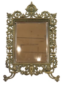 Antique French Baroque Cast Brass Table Mirror