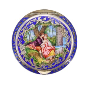 Silver and Painted Blue Guilloche Enamel Powder Box