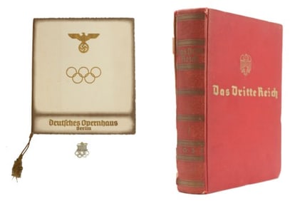 1936 Berlin Olympics Brooch, Opera House Program, & "Das Dritte Reich" Book