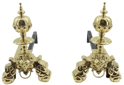 Pair of French Louis XIV Style Polished Gilt Brass Andirons