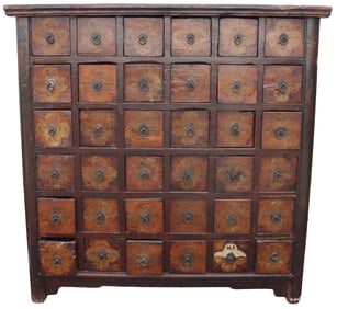 Antique Chinese Export Wood and Brass Apothecary Cabinet