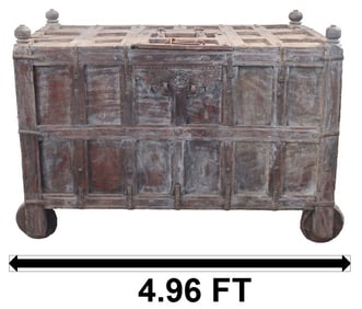 Antique Indian Wooden Rolling Storage Chest