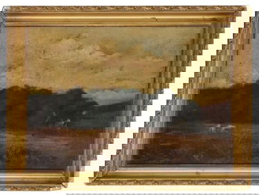 19th Century Oil on Canvas Landscape with Cattle