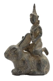 Vintage Thai Bronze Rabbit Zodiac Altar Figure