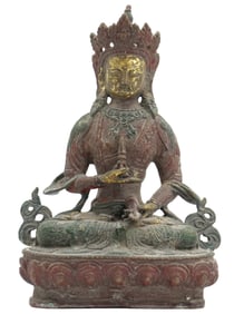 Vintage Thai Bronze Wheel of Dharma Seated Buddha