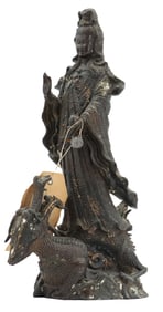 Antique Thai Bronze Guanyin on Dragon