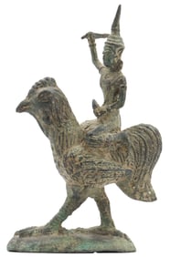 Asian Bronze Vahana Rider on Rooster