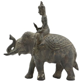 Vintage Asian Bronze Warrior Riding Elephant