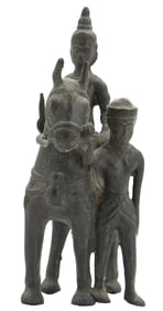 Vintage Asian Bronze Rider on Horse with Companion
