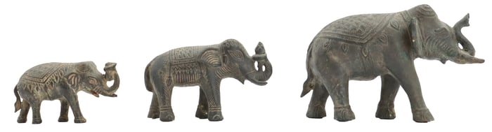 (3) Burmese Bronze Elephants
