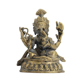 Antique Indian Bronze Seated Gaensha Statue