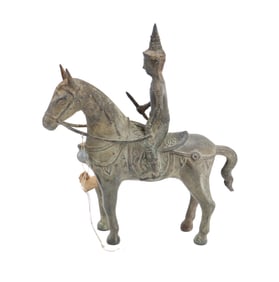 Antique Indian Bronze Sculpture of Mounted Warrior