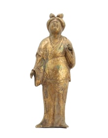 Chinese Bronze Figural Statue of Female Attendant