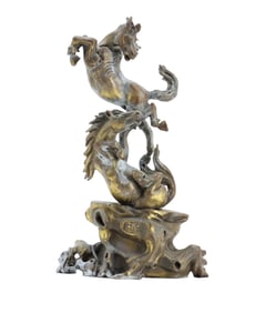 Chinese Feng Sui Two Horses Zodiac Bronze Statue
