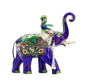 Indian Silver Clad Enameled Royal Elephant Figure