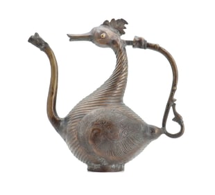 Antique Indian Mughal Deccani Swan Form Fronze Ewer