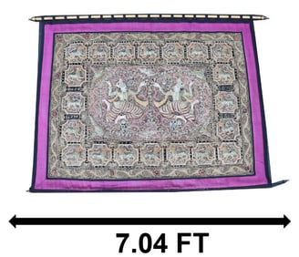 Very Large Burmese Kalaga Embroidered Silk Wall-Hanging Tapestry