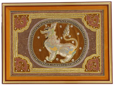 Framed Burmese Embroidered Silk Kalaga