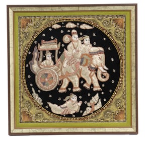 Framed Burmese Embroidered Silk Kalaga