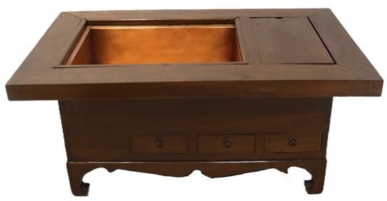 Japanese Akamatsu Wood Hibachi with Copper Insert - AS IS