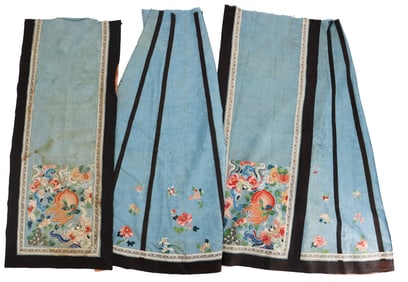 Chinese Forbidden Stitch Panel and 2 Silk Skirts