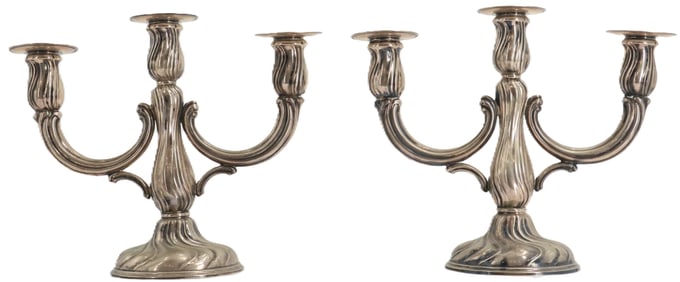 (2) German .835 Silver Art Nouveau Tree Arm Candlesticks