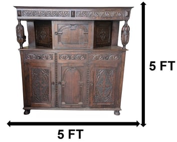 Antique Jacobean Style Oak Court Cupboard