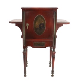 Antique Traditional Mahogany Copper Lined Smoke Stand with Humidor Doors