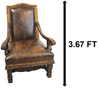 Robb & Stucky Tanned Cowhide Leader Upholstered High Backed Chair with Exposed Tack