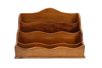 Antique German A. W. Faber 4-Pocket Scalloped Wood Mail Organizer