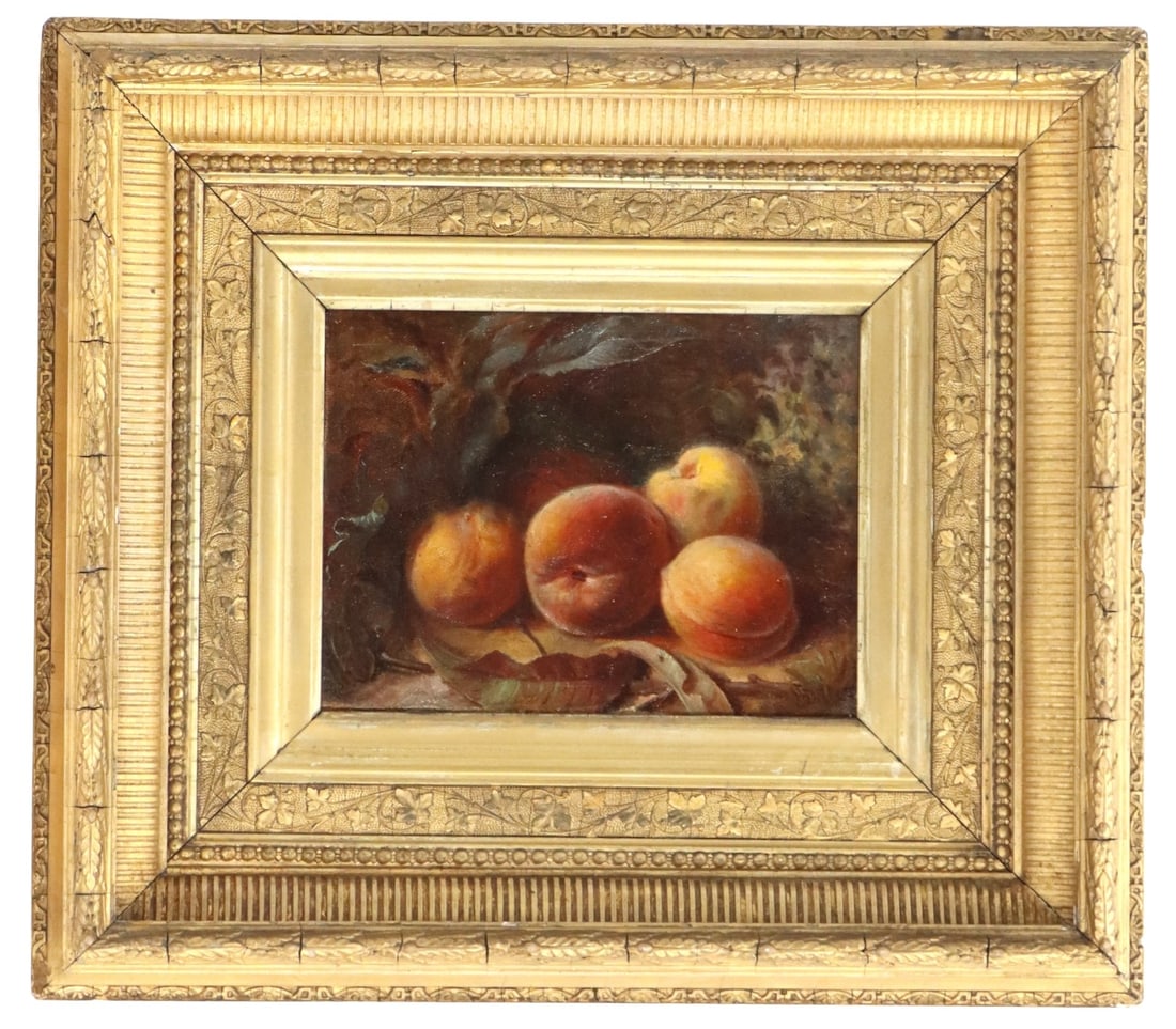Joseph H. Dille (1832-1918) American, Oil on Board Still Life of Peaches (1 of 8)
