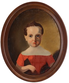 Antique American Oil on Canvas Folk Art Portrait of a Young Boy