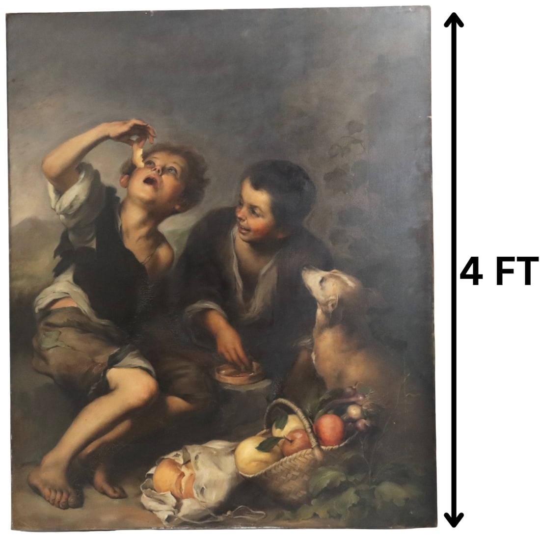 After Bartolomé Esteban Murillo (1617-1682) Spanish, Monumental Oil on Canvas, "Children Eating (1 of 13)