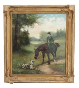 Antique European Oil on Canvas Equestrian Genre Painting