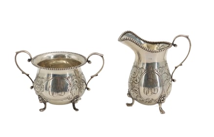(2) Hand Chased Ambassador Sterling Creamer and Sugar Bowl - 7.650 ozt.
