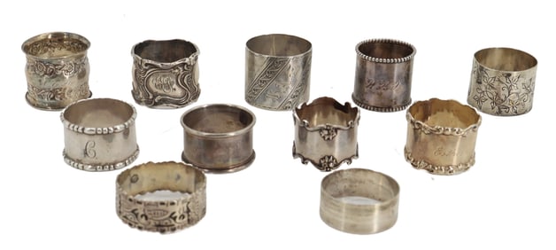 (11) Sterling Silver Napkin Rings Marked by Various Makers - 8.390 ozt