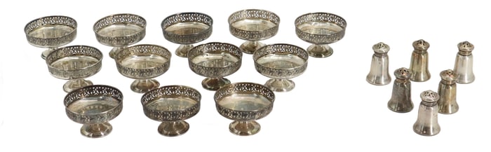 (12) Webster Co. Sterling Compote Bowls and (6) Gorham Salt Shakers - 7.615 ozt.