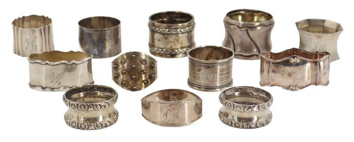 (12) Sterling Silver Napkin Rings Marked by Continental European Makers - 8.615 ozt