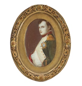 Napoleon Miniature Portrait in Antique Marshall Field's Oval Gilt Bronze Frame