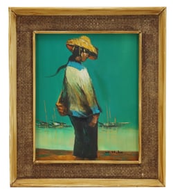 Signed Chinese Mid 20th Century Oil on Canvas