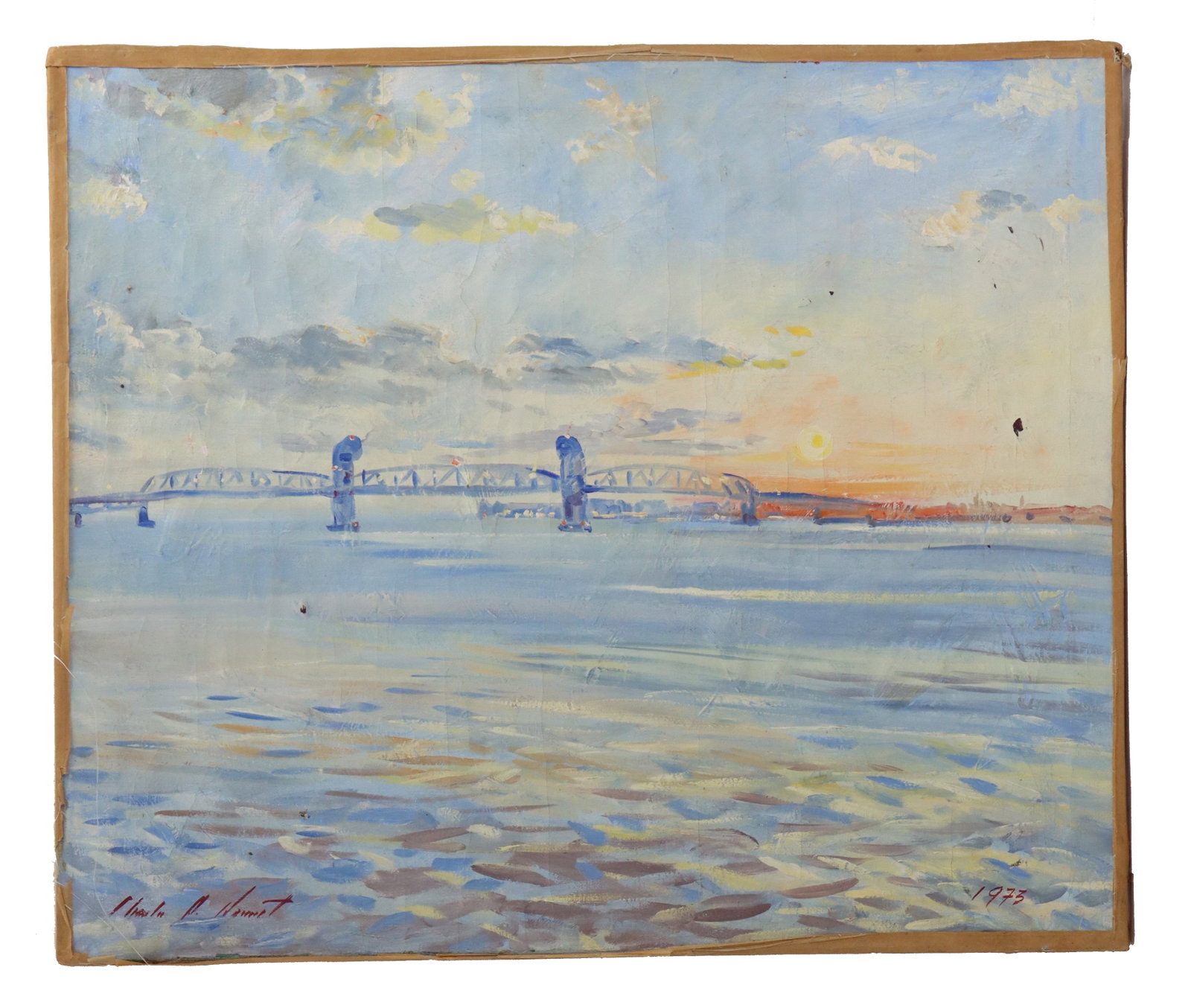 Charles Merrill Mount (1928-1995) American, Oil on Canvas: Charles Merrill Mount (1928–1995) American, Oil on Canvas Impressionist Seascape. Oil on canvas impressionist seascape. Signed lower left. Dated 1975 lower right. Framed. Overall Size: 27 1/2 x 
