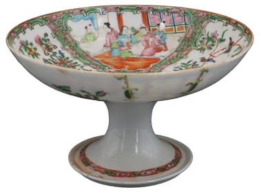 Chinese Rose Medallion Polychrome Porcelain Pedestal Compote Bowl