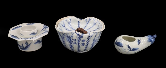 (3) Japanese Blue and White Porcelain Vessels