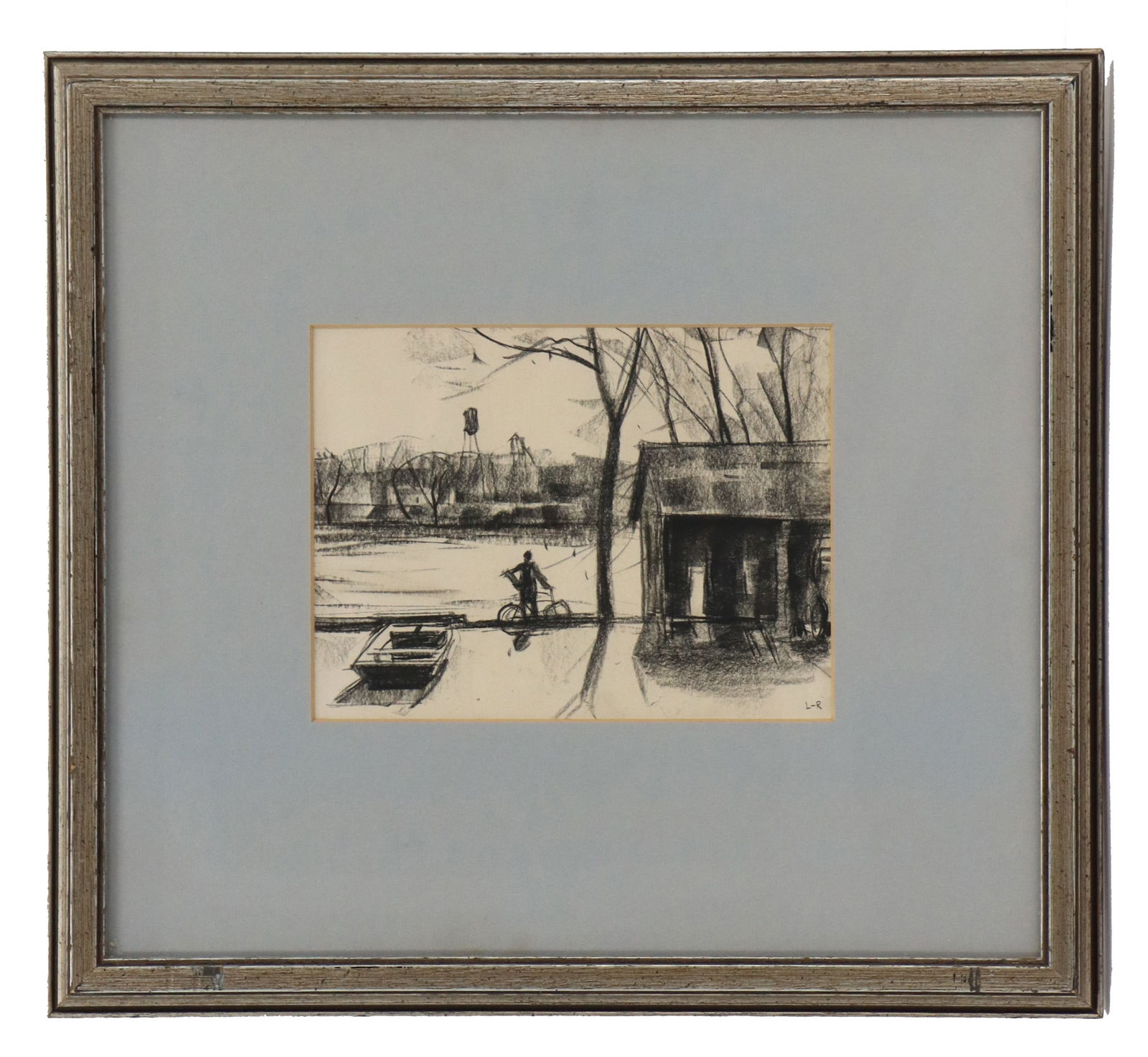 Harry Leith-Ross (1886-1973) American, Conte on Paper: Harry Leith-Ross (1886-1973) Scottish/American, Conte on Paper. Titled "On the Delaware, Lambertville". Conte crayon on paper drawing overlooking the Delaware river. Signed L-R lower left. Framed. Ove
