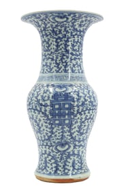 Antique Chinese Blue and White Happiness Floor Vase