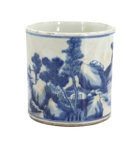 Qing Dynasty Marked Chinese Blue and White Porcelain Brush Pot