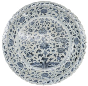 Monumental Chinese Blue and White Porcelain Charger