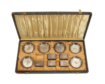 Guilloche Sterling Ash Trays and Match Cover Set - 4.360 ozt.