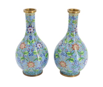 (2) Chinese Floral Cloisonne Enameled Vases